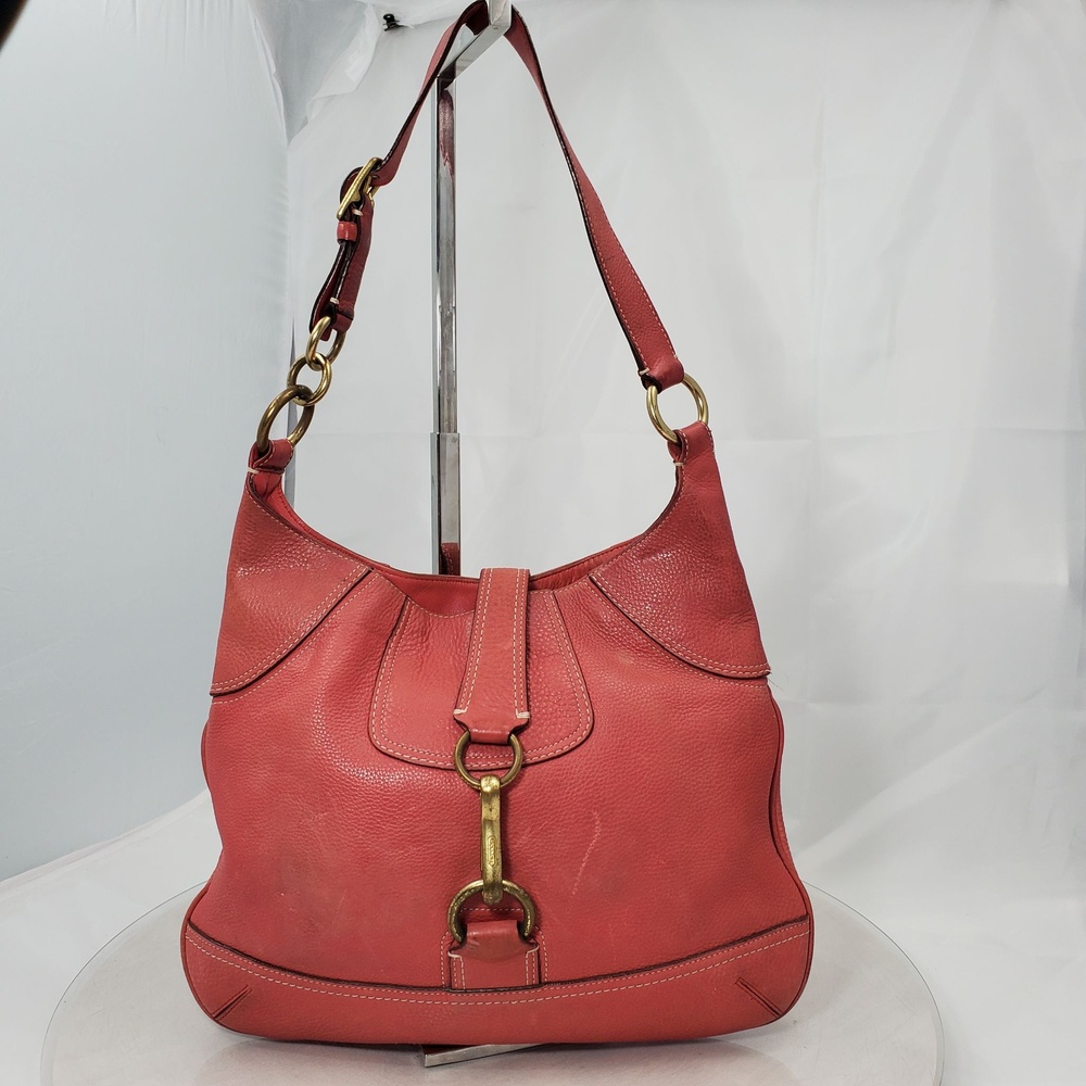 Vintage Y2K Worn Coach Hamptons Coral Pink Leather Hobo Shoulder Bag Clasp 10210